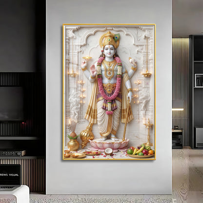Vishnu Bhagwan With Sudarshana Chakra Premium Acrylic Vertical Wall Art
