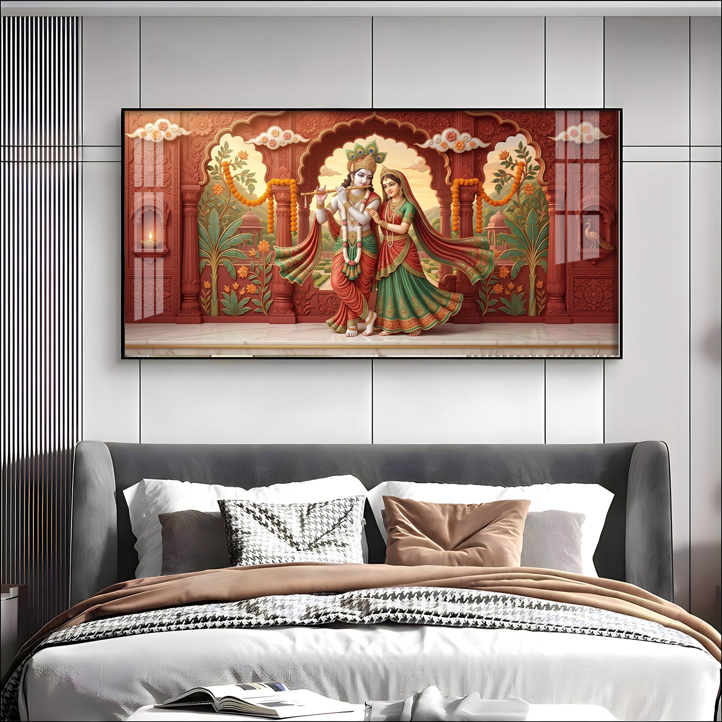 Radha Krishna Love Devotion Premium Acrylic Horizontal Wall Art