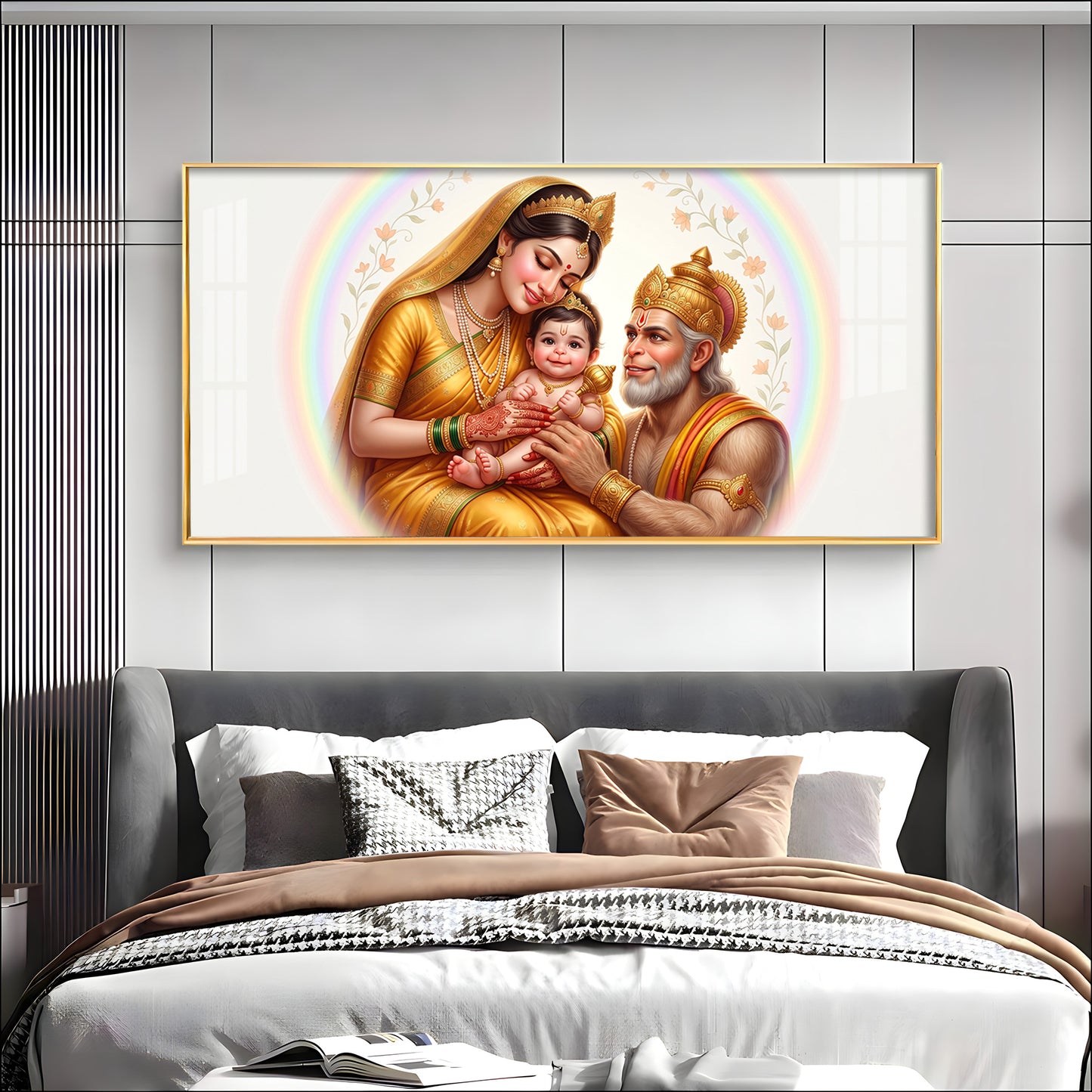 Hanuman Ji With Mata Anjana & Kesari  Premium Acrylic Horizontal Wall Art