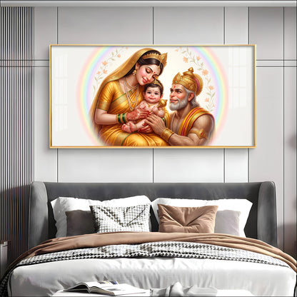 Hanuman Ji With Mata Anjana & Kesari  Premium Acrylic Horizontal Wall Art