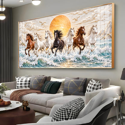Majestic Colorful Seven Horses Premium Acrylic Horizontal Wall Art