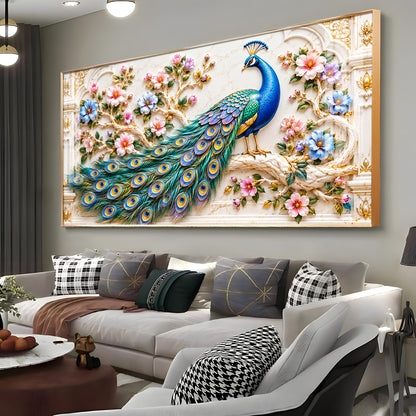 Majestic Peacock Floral Premium Acrylic Horizontal Wall Art