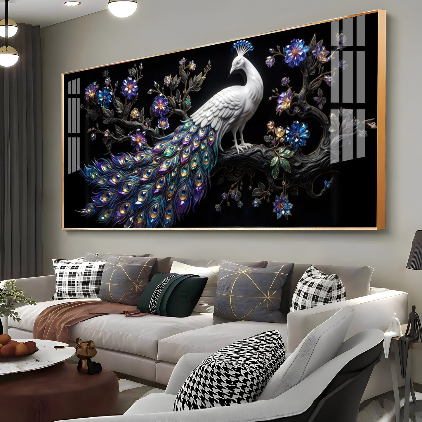 Peacock Perch Premium Acrylic Horizontal Wall Art