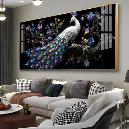 Peacock Perch Premium Acrylic Horizontal Wall Art