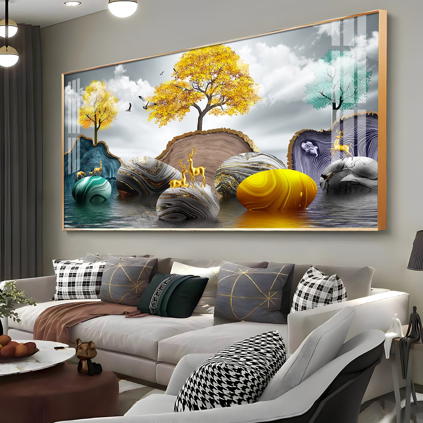 Radiant Golden Trees Premium Acrylic Horizontal Wall Art