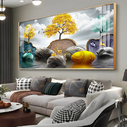 Radiant Golden Trees Premium Acrylic Horizontal Wall Art