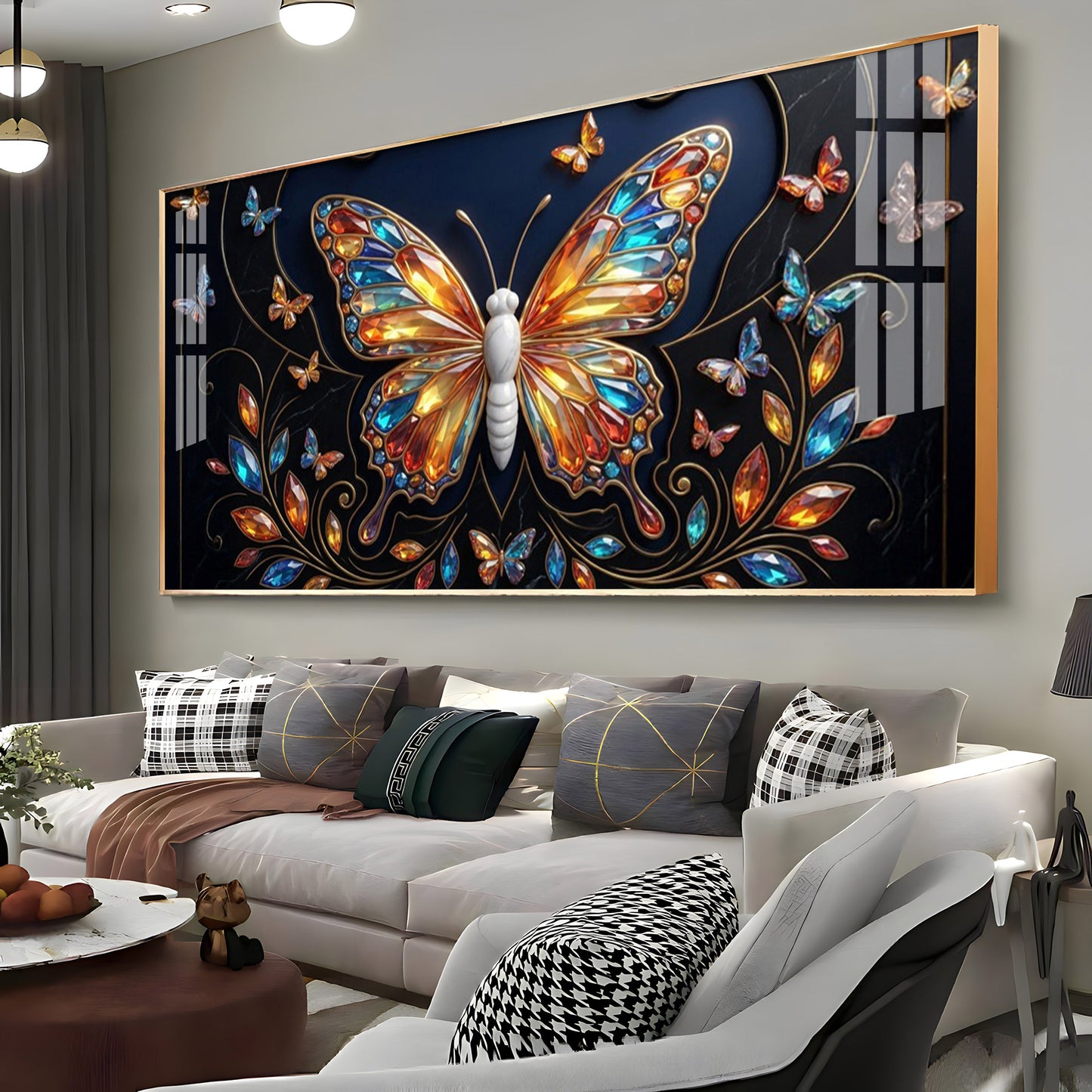 Colorful Butterfly With Stained Glass Effects Premium Acrylic Horizontal Wall Art