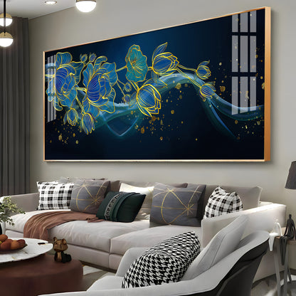 Lotus Flowers In Blue Tones Premium Acrylic Horizontal Wall Art