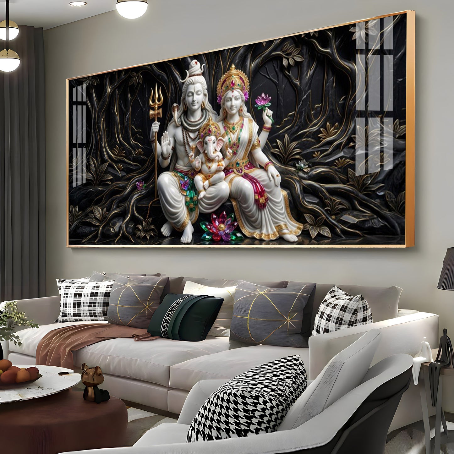 Lord Shiva, Goddess Parvati With Ganesh Ji Premium Acrylic Horizontal Wall Art