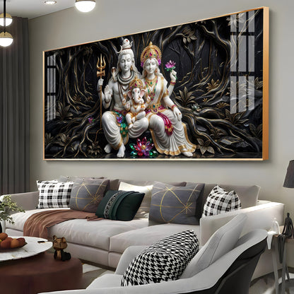 Lord Shiva, Goddess Parvati With Ganesh Ji Premium Acrylic Horizontal Wall Art