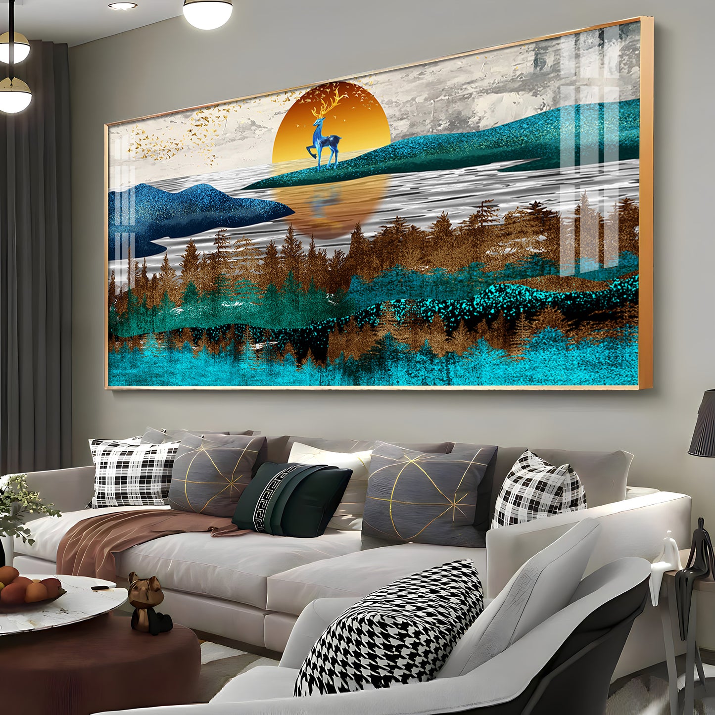 Abstract Nature Scene With Deer Premium Acrylic Horizontal Wall Art