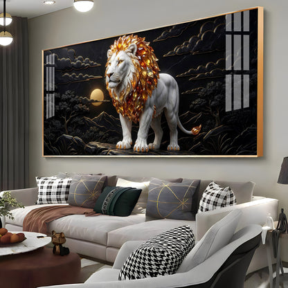 Majestic White & Gold Lion Premium Acrylic Horizontal Wall Art