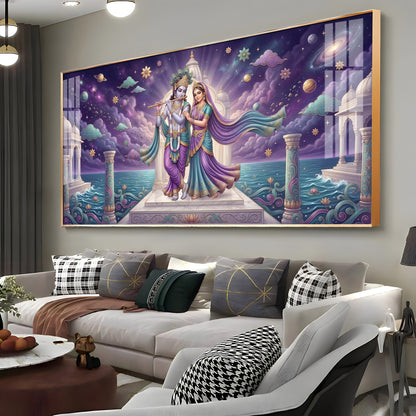 Radha Krishna Moonlit Dance Premium Acrylic Horizontal Wall Art