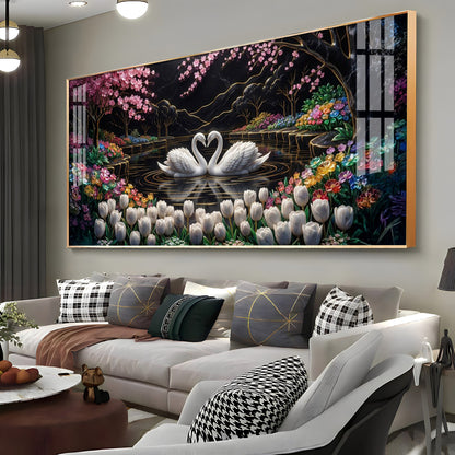 Romantic Swan Lake Love Birds Premium Acrylic Horizontal Wall Art