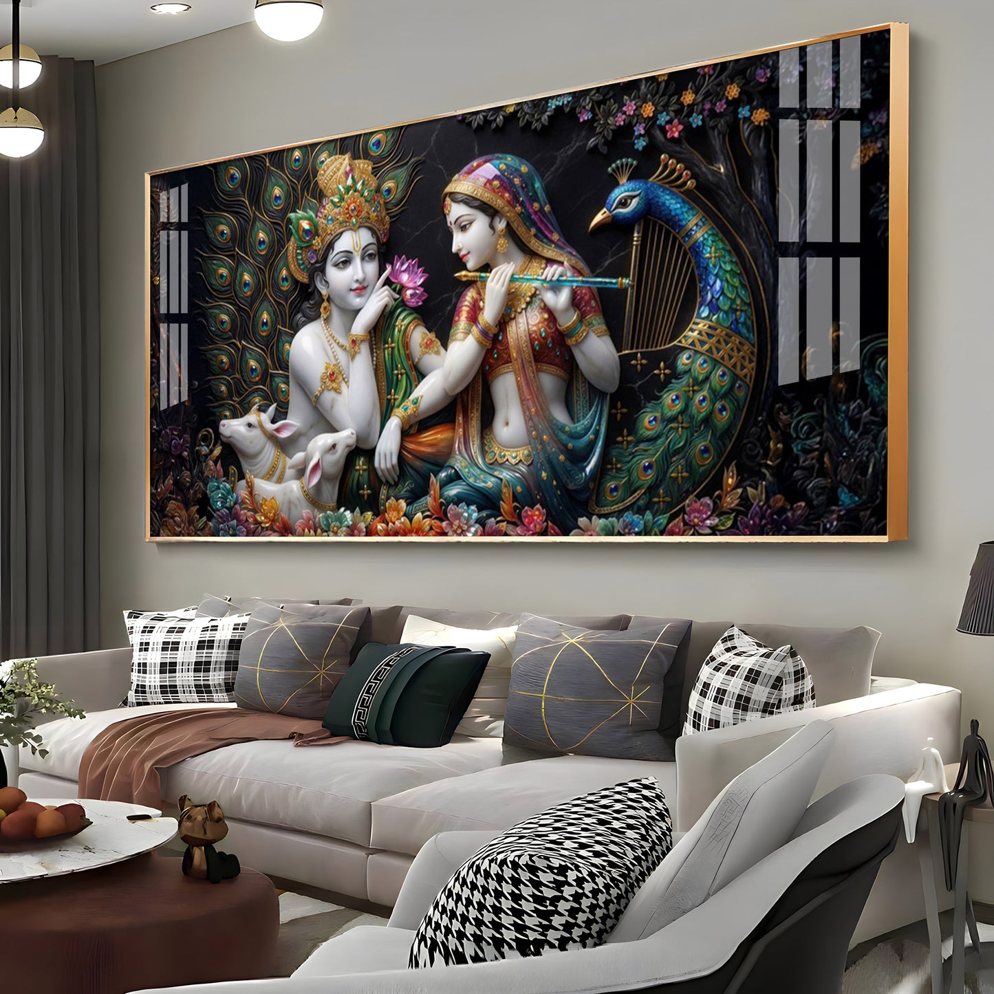 Eternal Love Mural Of Radha and Krishna Premium Acrylic Horizontal Wall Art