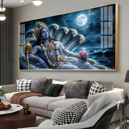 Lord Vishnu With Sheshnag Premium Acrylic Horizontal Wall Art