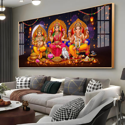 Lord Kubera,Goddess Lakshmi & Lord Ganesha Premium Acrylic Horizontal Wall Art