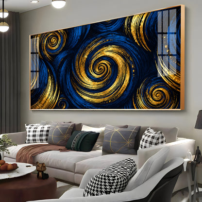Blue Gold Swirls Premium Acrylic Horizontal Wall Art