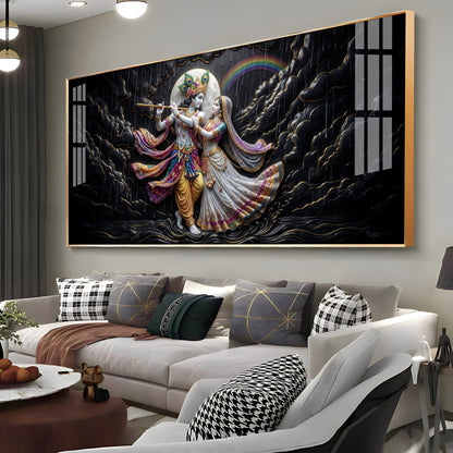 Radha Krishna High Contrast Black Backdrop Premium Acrylic Horizontal Wall Art
