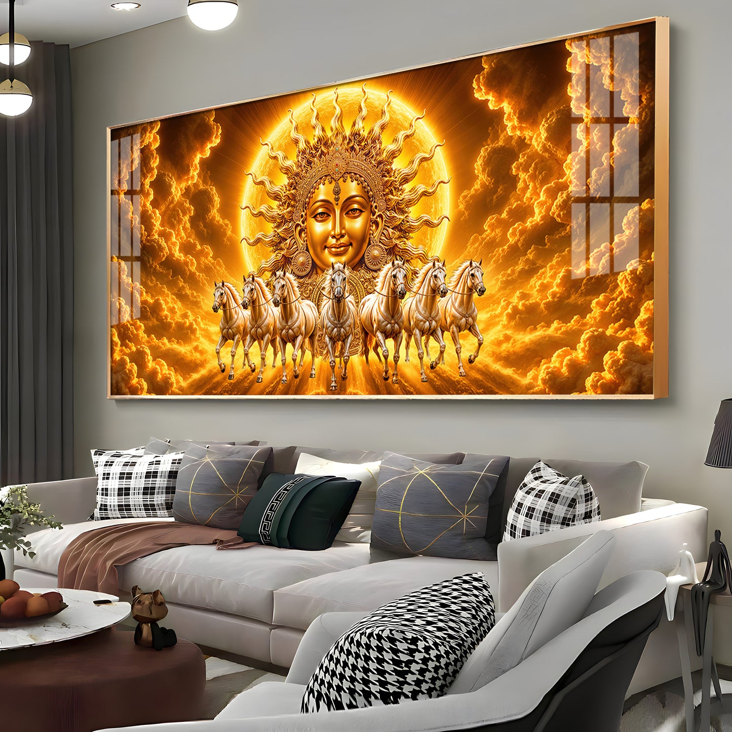 Surya Dev Running Horses Premium Acrylic Horizontal Wall Art