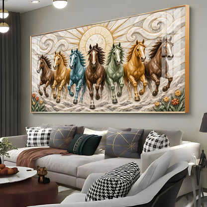 Seven Colorful Horses Premium Acrylic Horizontal Wall Art