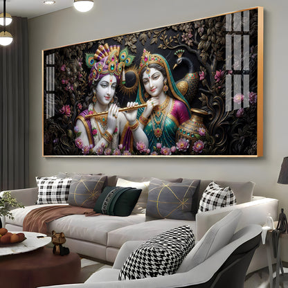 Goddess Radha Krishna With Flute Premium Acrylic Horizontal Wall Art