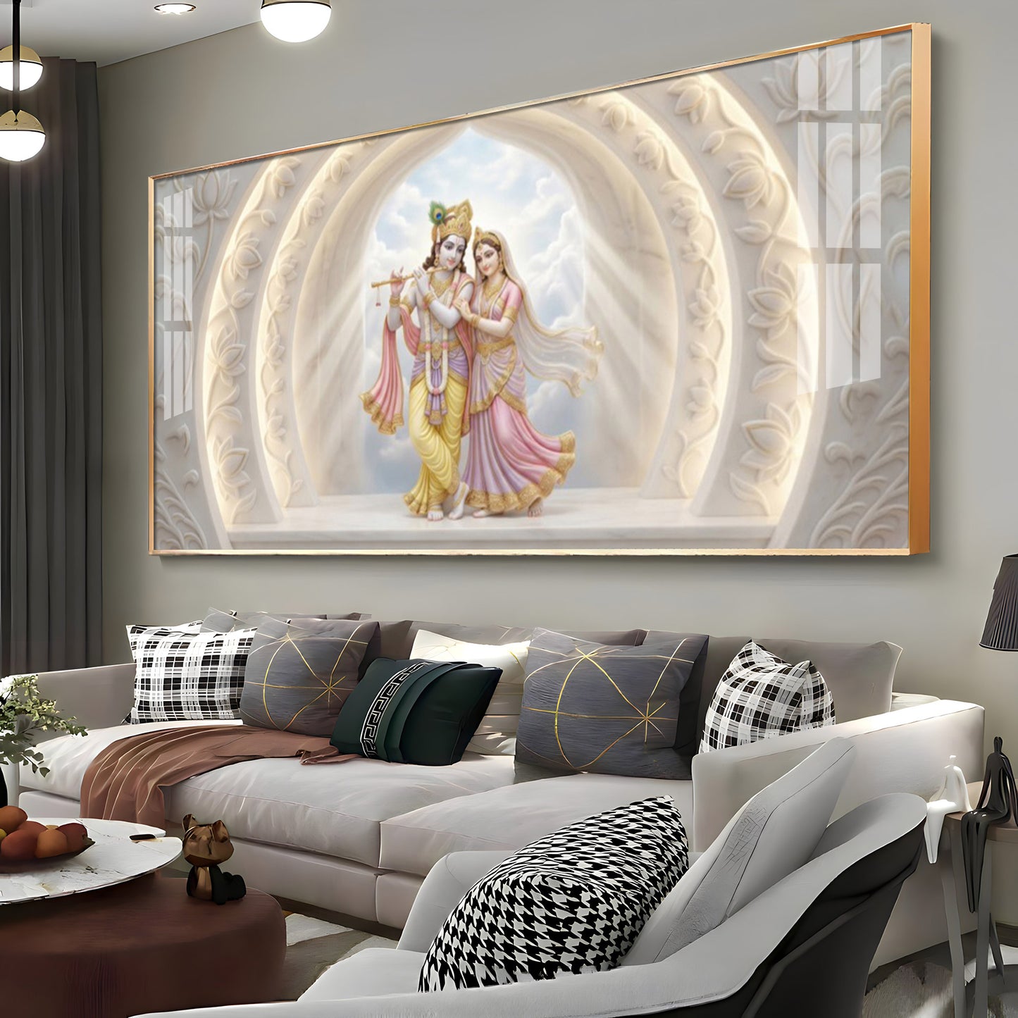 Serene White Radha Krishna Premium Acrylic Horizontal Wall Art