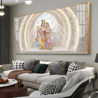Serene White Radha Krishna Premium Acrylic Horizontal Wall Art