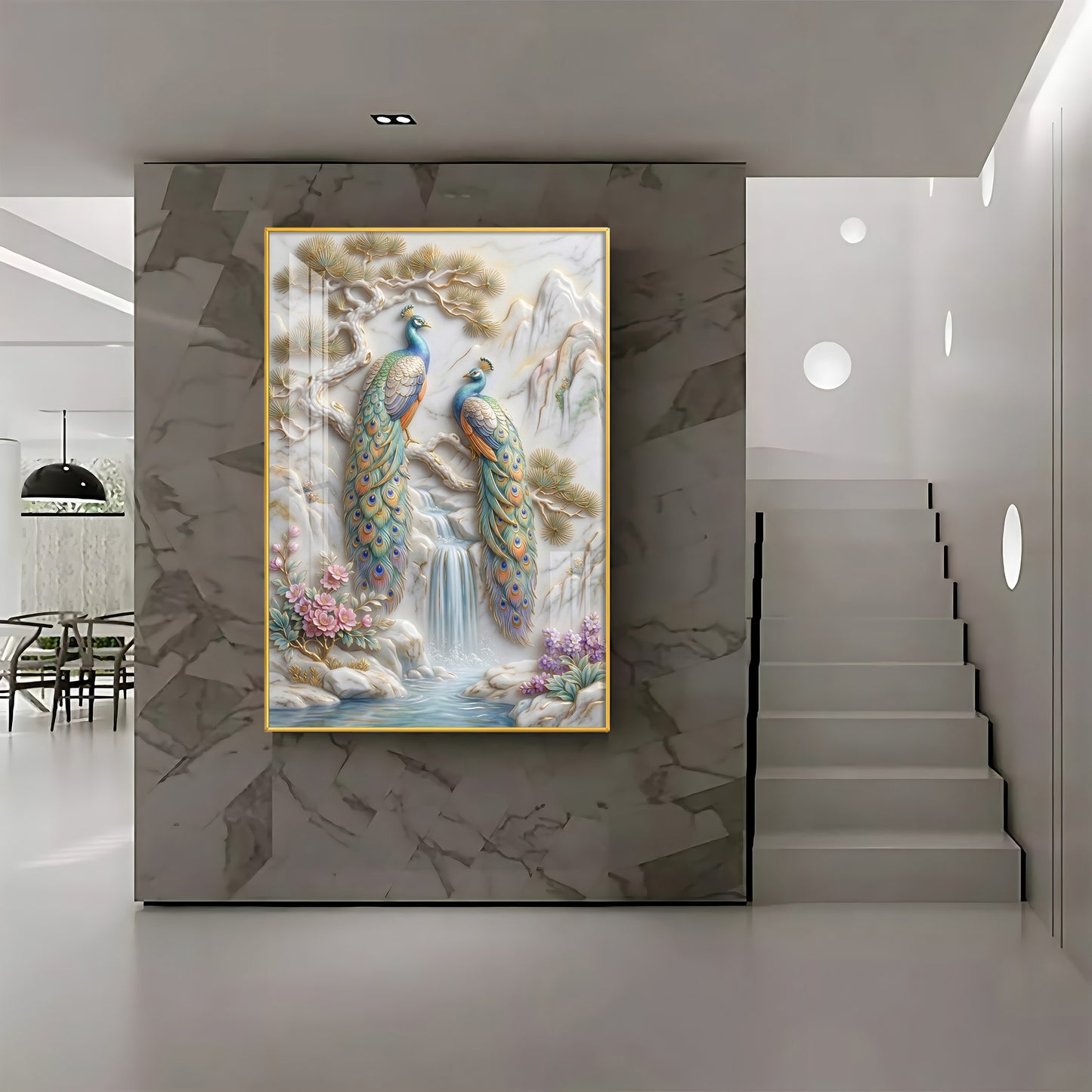 Amazing Two Peacocks Premium Acrylic Vertical Wall Art