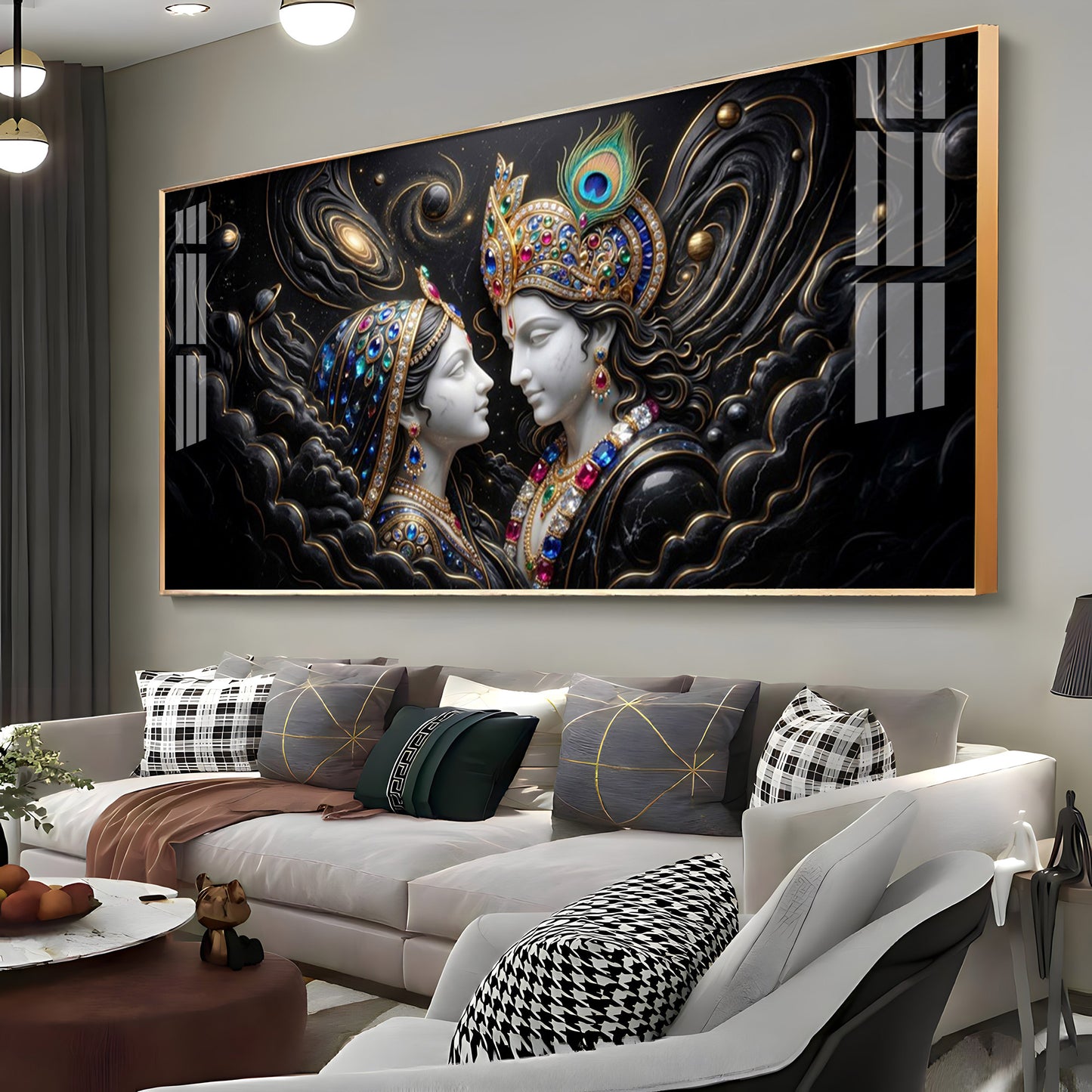 Cosmic Connection With Krishna & Radha Premium Acrylic Horizontal Wall Art