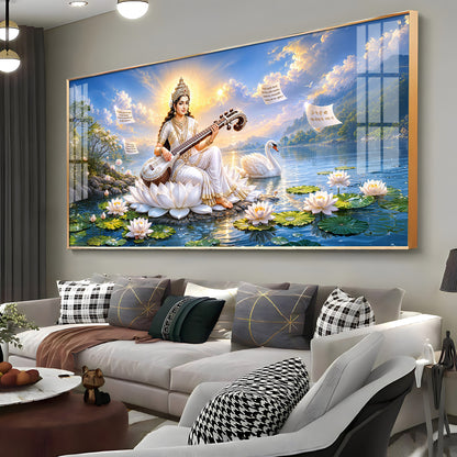 Hindu Goddess Saraswati Premium Acrylic Horizontal Wall Art