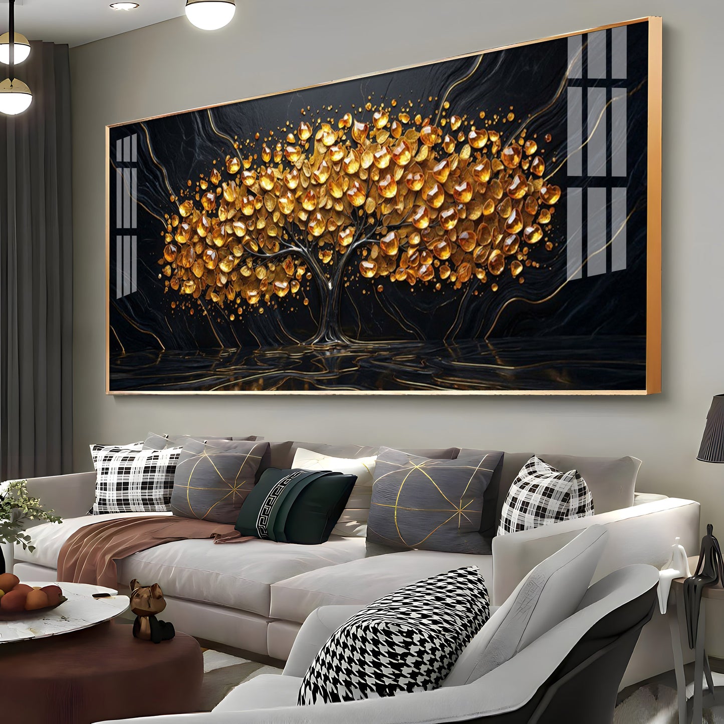 Midnight Gold Tree Premium Acrylic Horizontal Wall Art