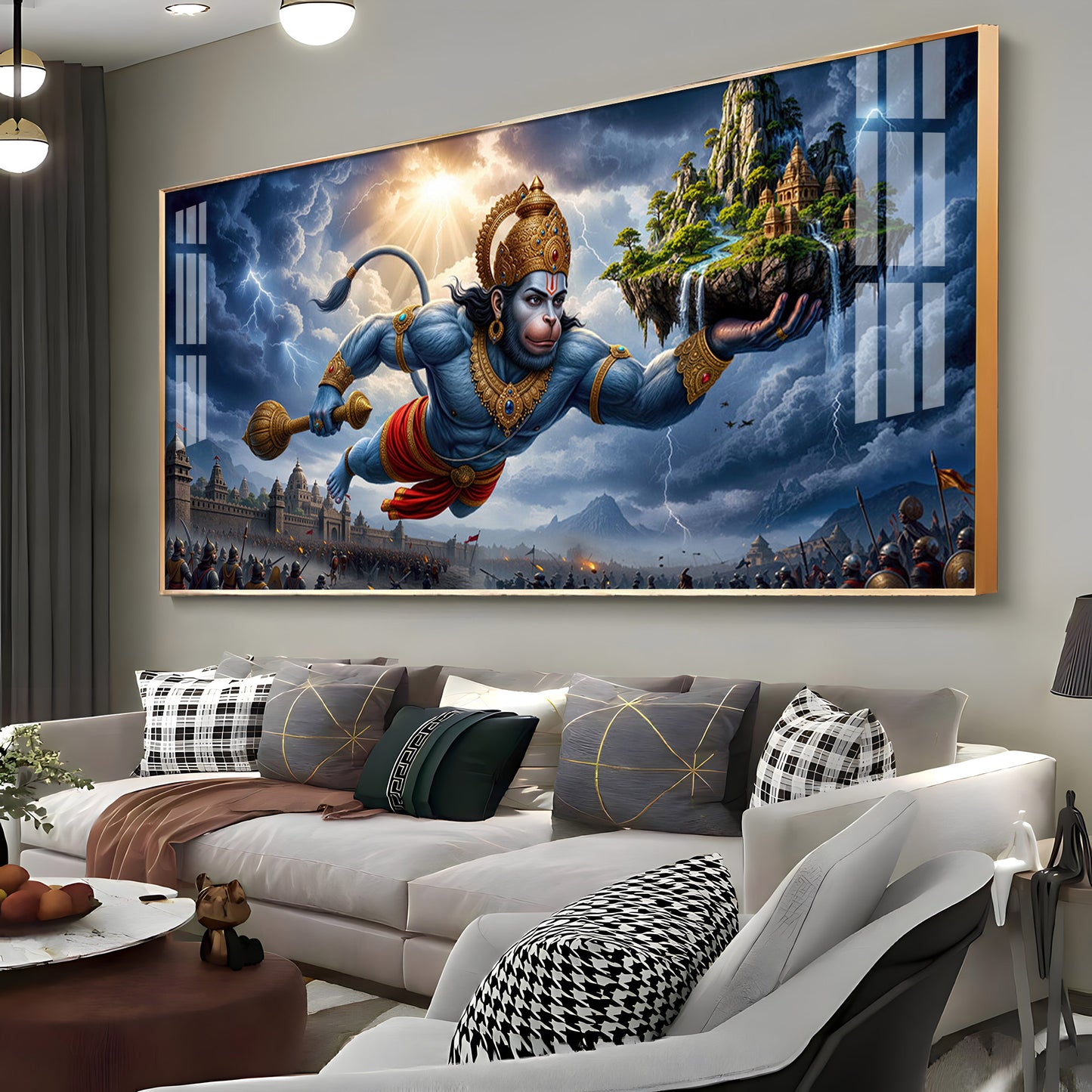 Mahabali Hanuman With Sanjivani Mountain Premium Acrylic Horizontal Wall Art