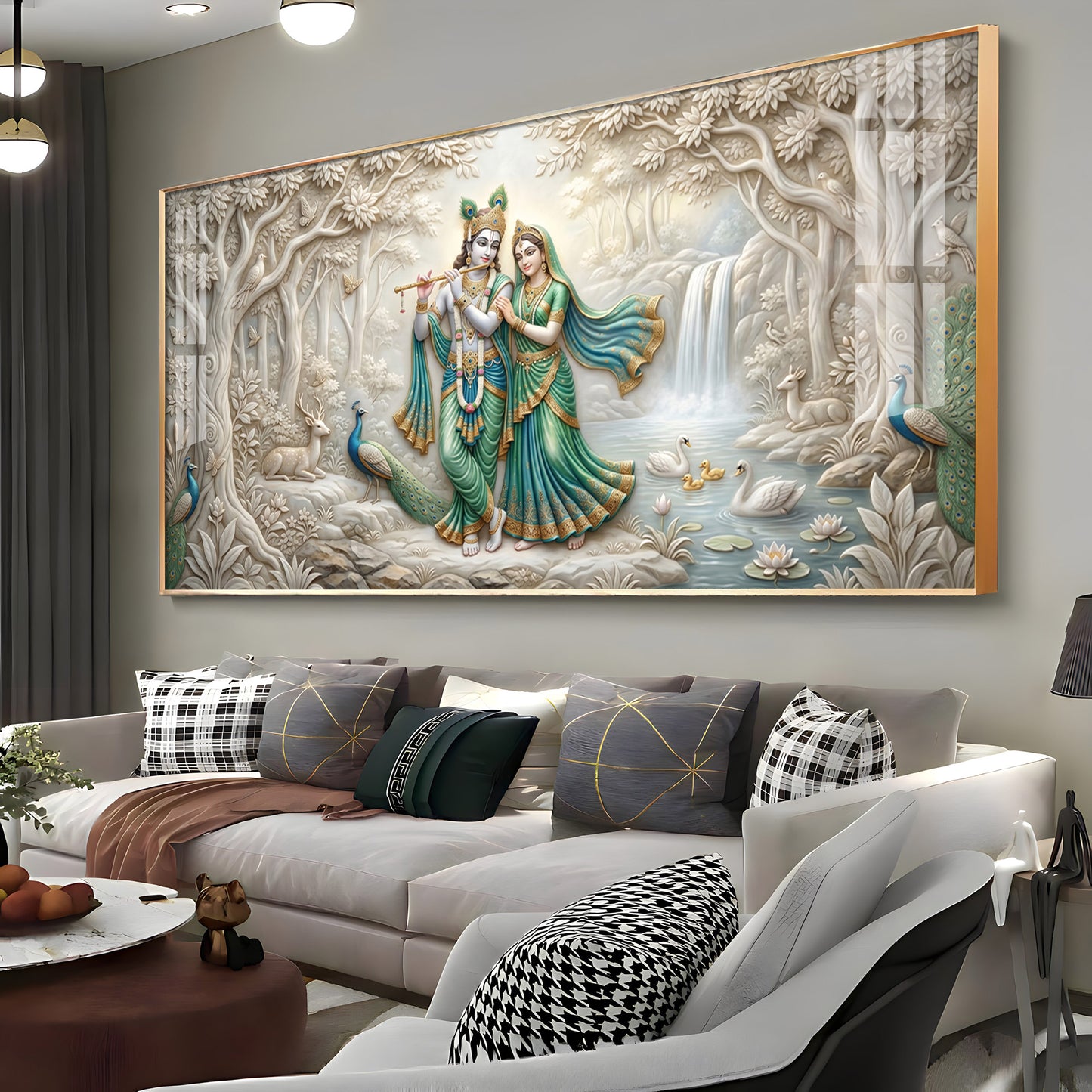 Radha Krishna Standing Together Premium Acrylic Horizontal Wall Art