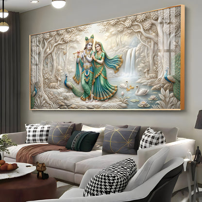 Radha Krishna Standing Together Premium Acrylic Horizontal Wall Art
