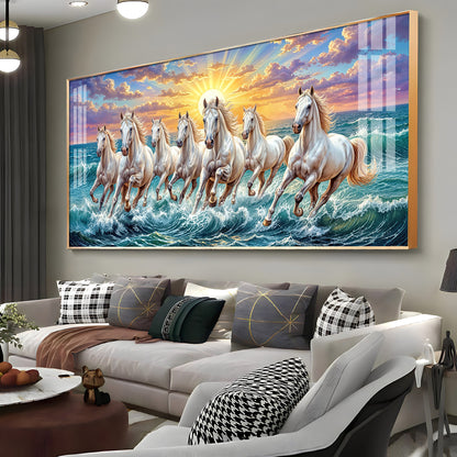 7 Running Horses Galloping Across Water Premium Acrylic Horizontal Wall Art