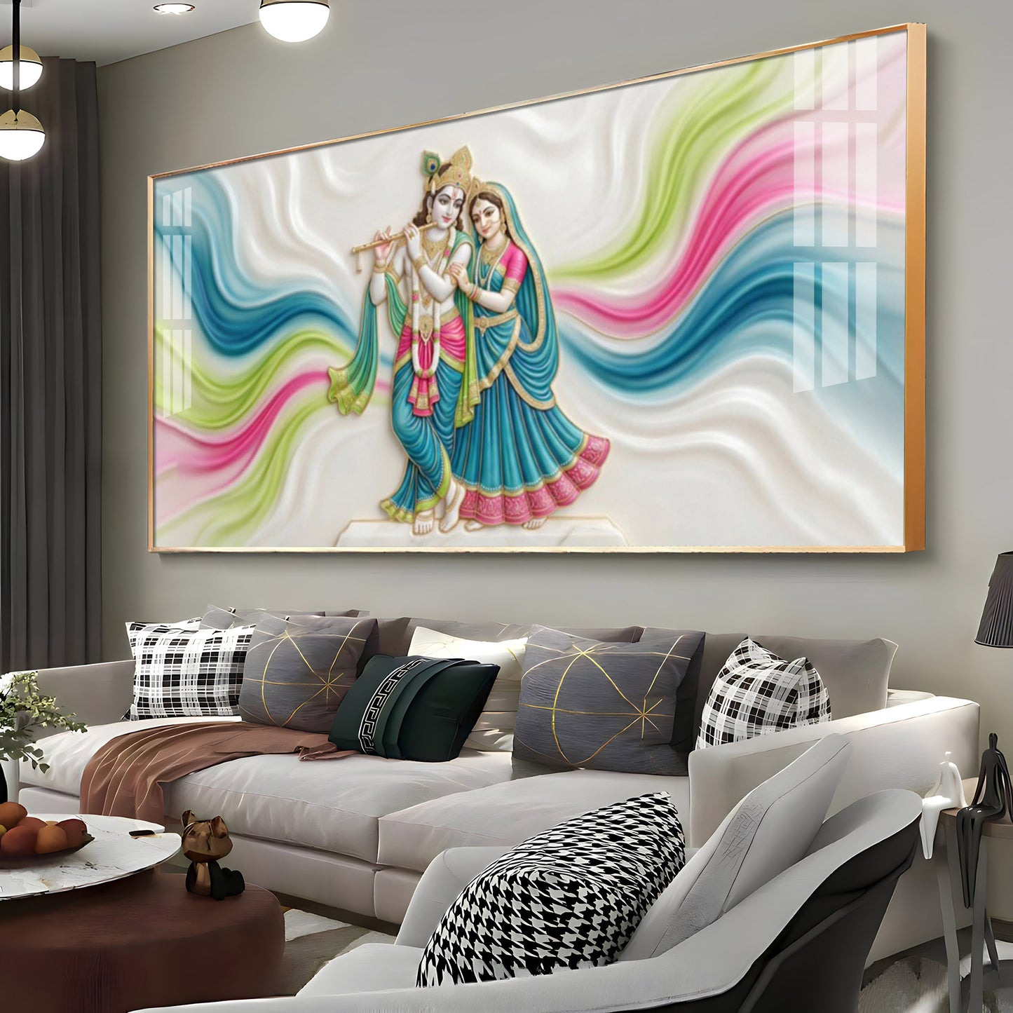 Vibrant Colors Radha Krishna Premium Acrylic Horizontal Wall Art