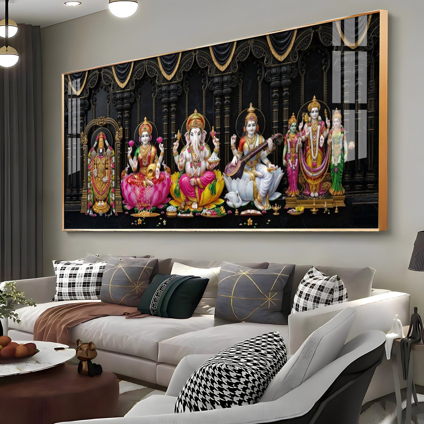 Venkateswara, Lakshmi, Ganesha, Saraswati & Murugan Premium Acrylic Horizontal Wall Art
