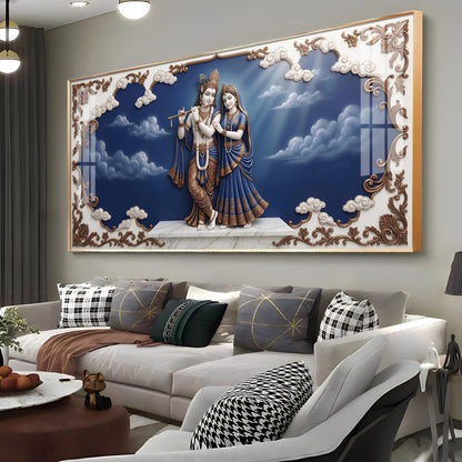 Radha Krishna Surrounded With Blue Backdrop Premium Acrylic Horizontal Wall Art