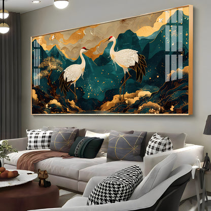 Serene Crane Pair Premium Acrylic Horizontal Wall Art