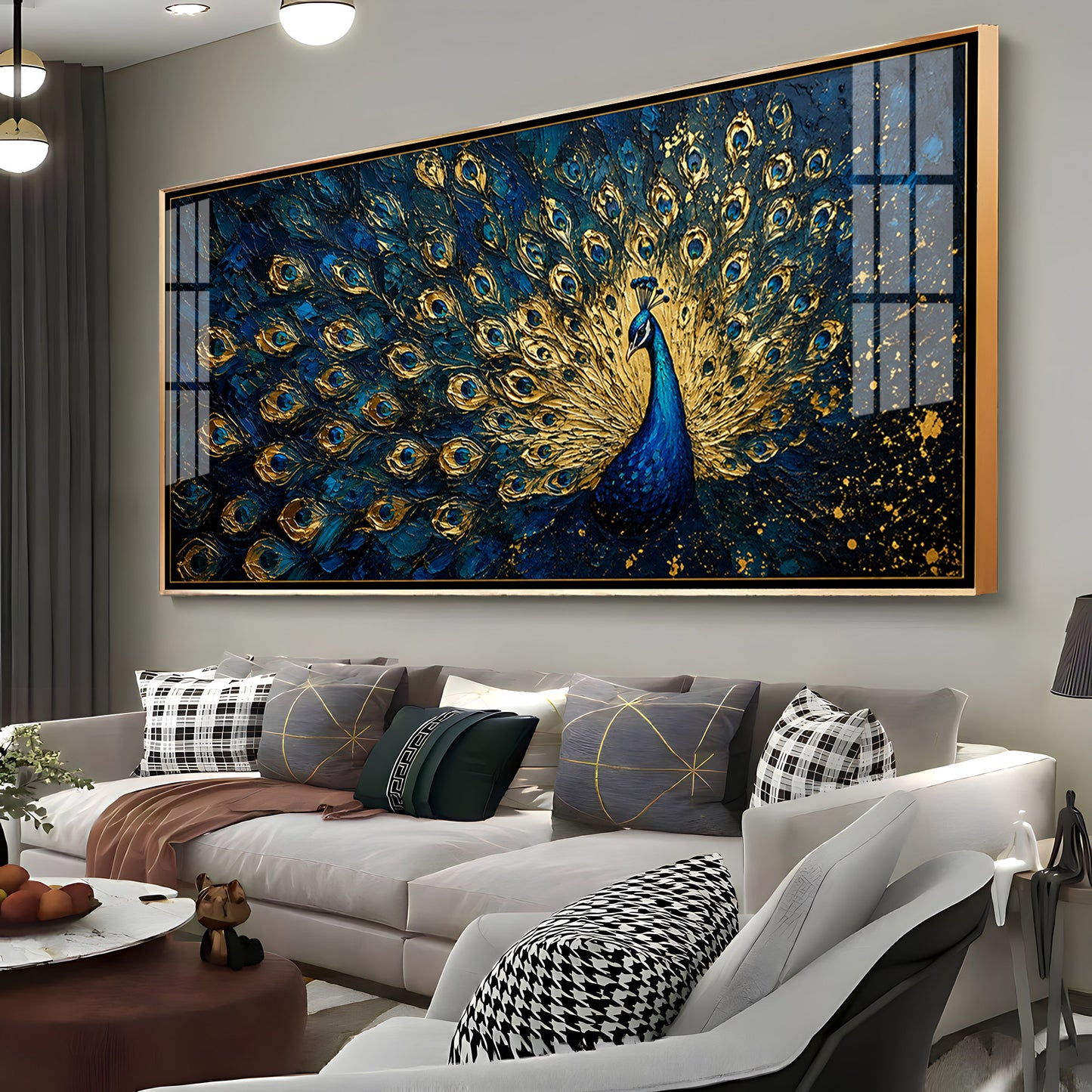 Textured Royal Peacock Premium Acrylic Horizontal Wall Art