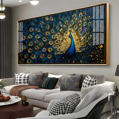 Textured Royal Peacock Premium Acrylic Horizontal Wall Art