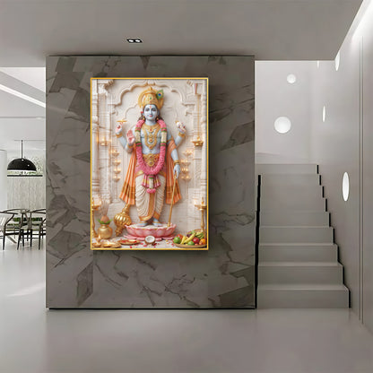 Divine Radiance of Lord Vishnu Premium Acrylic Vertical Wall Art