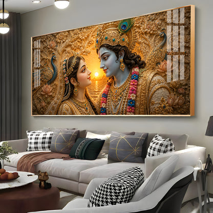 Shri Radha Krishna Gazing Intimately Premium Acrylic Horizontal Wall Art