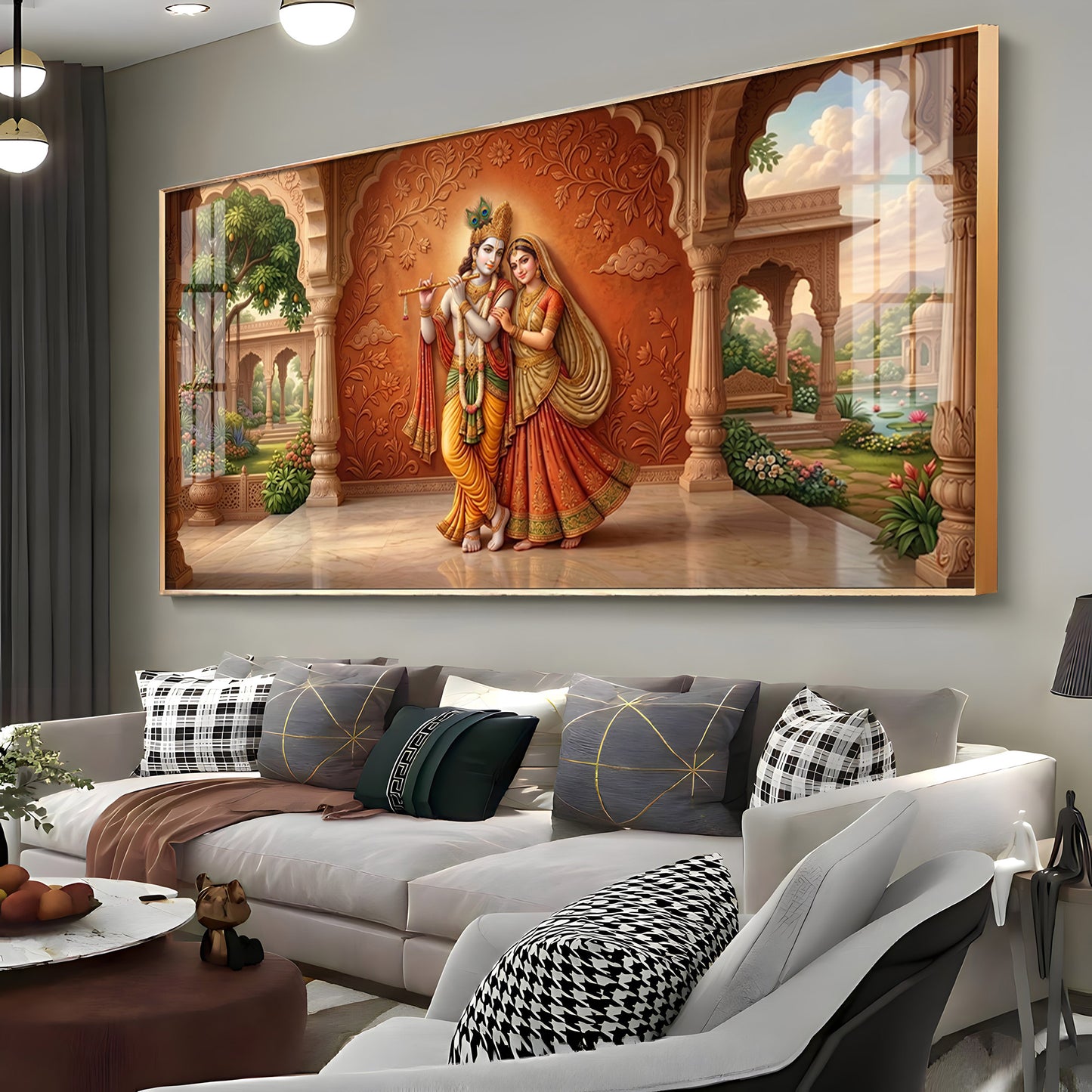Lord Krishna With Shri Radha Premium Acrylic Horizontal Wall Art