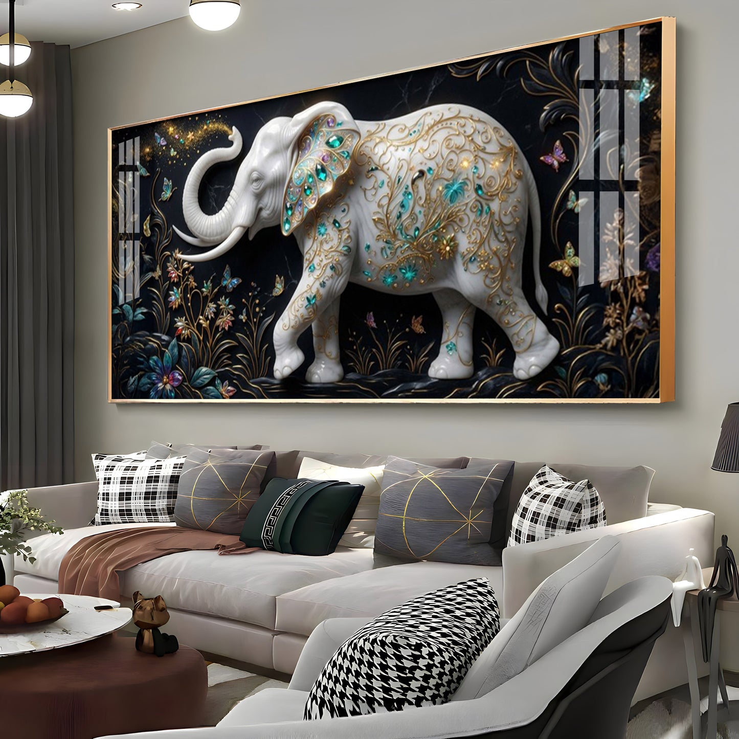 Emerald Elegance Elephant Premium Acrylic Horizontal Wall Art