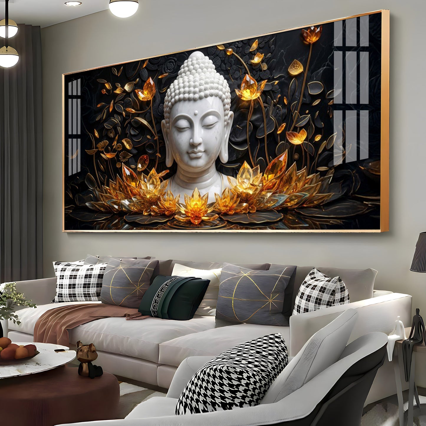 Gold Flower Meditating Buddha Premium Acrylic Horizontal Wall Art