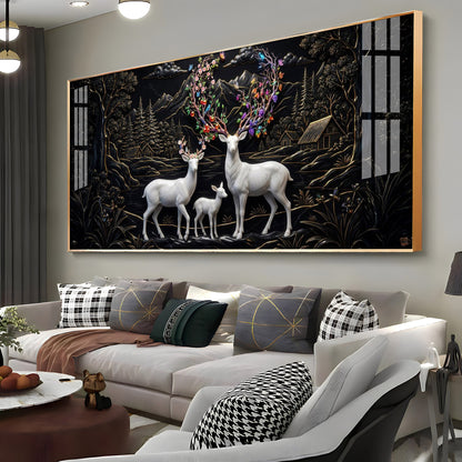 Family of Deer With Colorful Antlers Premium Acrylic Horizontal Wall Art