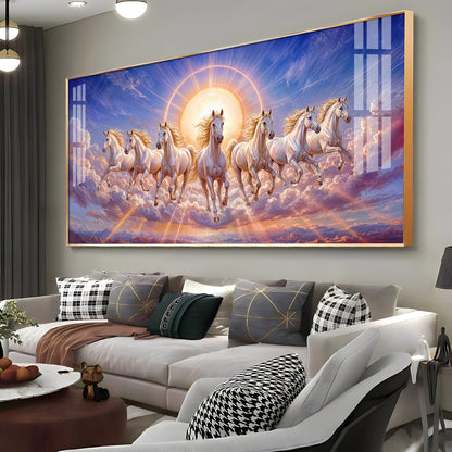 Seven Galloping White Horses Premium Acrylic Horizontal Wall Art