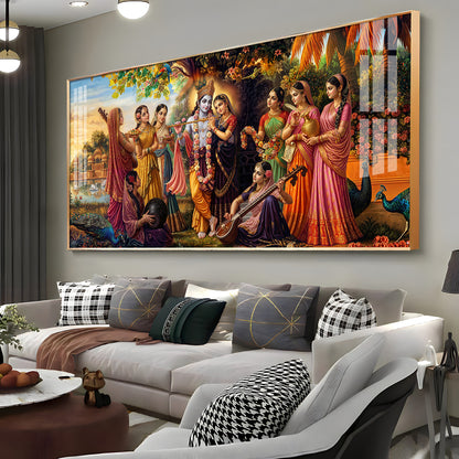 Radha Krishna With Gopiya Premium Acrylic Horizontal Wall Art